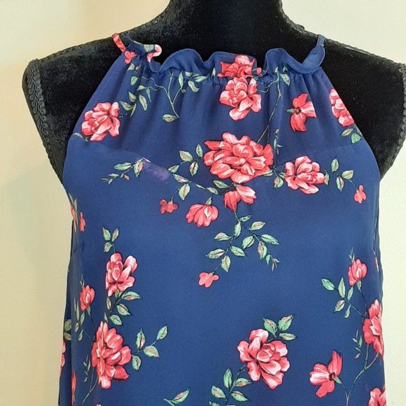 EUC!!! Gorgeous Monteau Navy & Rose Halter Tank - Picture 3 of 8